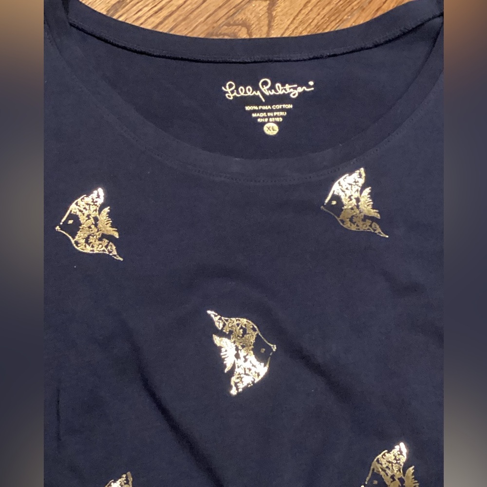 Lilly Pulitzer Preston Navy gold Foil fish design tee shirt dress Sz. XL - Picture 15 of 16